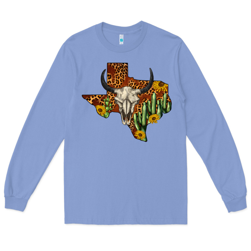 Bull Skull Texas Map Western Long Sleeve Tee by BarkalooDesign | Teevron