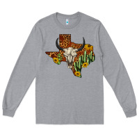 Heather Grey bull skull texas map western Long Sleeve Tee - BarkalooDesign