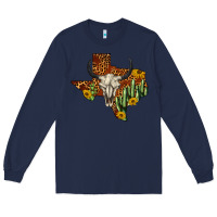 Navy bull skull texas map western Long Sleeve Tee - BarkalooDesign