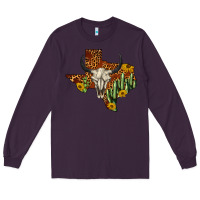 Plum bull skull texas map western Long Sleeve Tee - BarkalooDesign