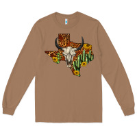 Toasted Coconut bull skull texas map western Long Sleeve Tee - BarkalooDesign