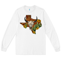 White bull skull texas map western Long Sleeve Tee - BarkalooDesign