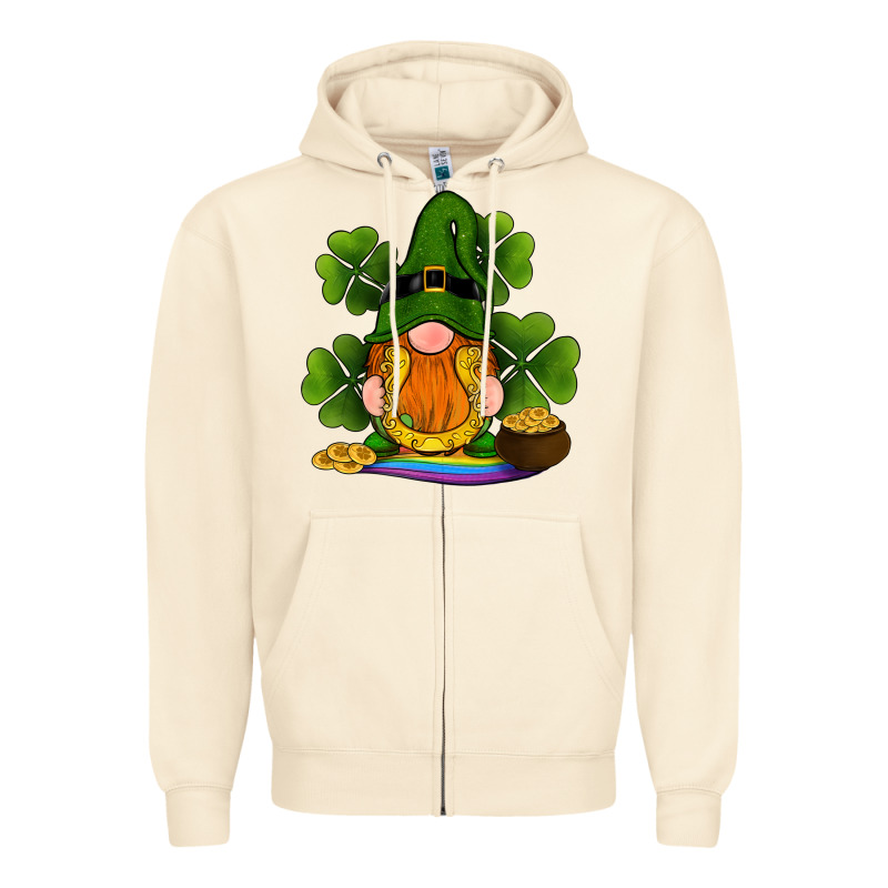 St Patricks Day Gnomes Shamrock Gold Horseshoes Rainbow Zipper Hoodie by RanaPortraitStore | Teevron