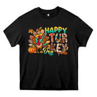 Black Happy Turkey Day Heavy Core Tee - CowhideDigitalArt
