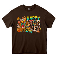 Chocolate Brown Happy Turkey Day Heavy Core Tee - CowhideDigitalArt