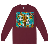 Burgundy sunflower cross cowhide gemstones Long Sleeve Tee - RanaPortraitStore