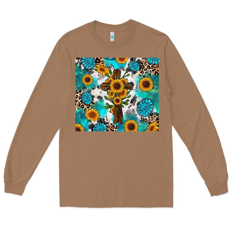 Sunflower Cross Cowhide Gemstones Long Sleeve Tee by RanaPortraitStore | Teevron