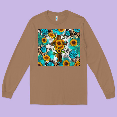 Long Sleeve Tee sunflower cross cowhide gemstones
