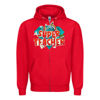 Red super teacher Zipper Hoodie - texasbilliewilder