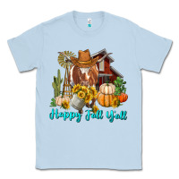 Dusty Blue Happy Fall Y'all Longhorn Cow Classic Tee - RanaPortraitStore