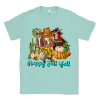 Seafoam Happy Fall Y'all Longhorn Cow Classic Tee - RanaPortraitStore