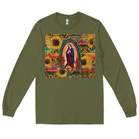 Army Green sunflower serape lady of guadalupe Long Sleeve Tee - RanaPortraitStore