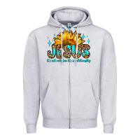 Heather Grey jesus it s not religion it s a relationship Zipper Hoodie - Zillion Design Studio