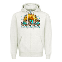 Oatmeal Heather jesus it s not religion it s a relationship Zipper Hoodie - Zillion Design Studio