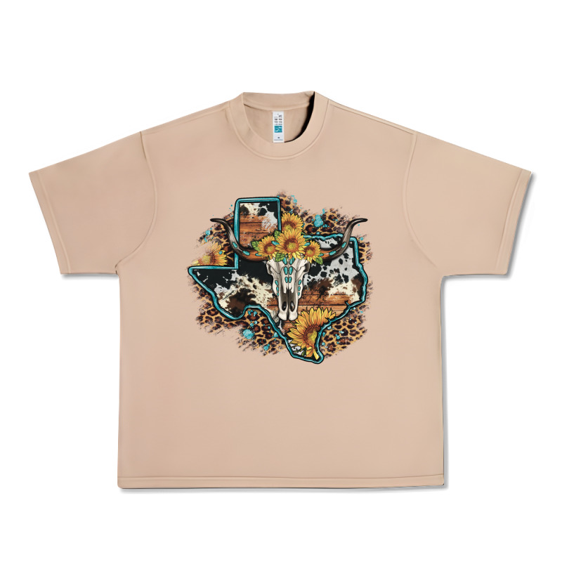 Bull Skull Leopard Cowhide Sunflower Texas Map Urban Heavy Tee by Artiststas | Teevron