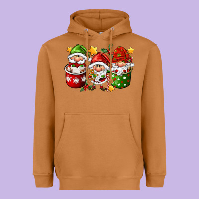 Coffee Cup Santa Gnomies Heavyweight Hoodie Designed By Fadigitalartstudio