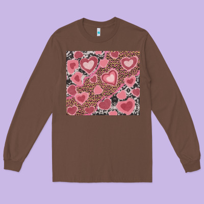 Long Sleeve Tee valentines day hearts with leopard and cowhide