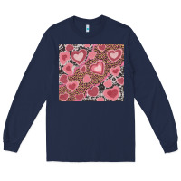 Navy valentines day hearts with leopard and cowhide Long Sleeve Tee - RanaPortraitStore