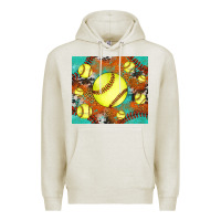 Oatmeal Heather softball cowhide turquoise glitter tumbler Premium Hoodie - Jasminsmagicworld