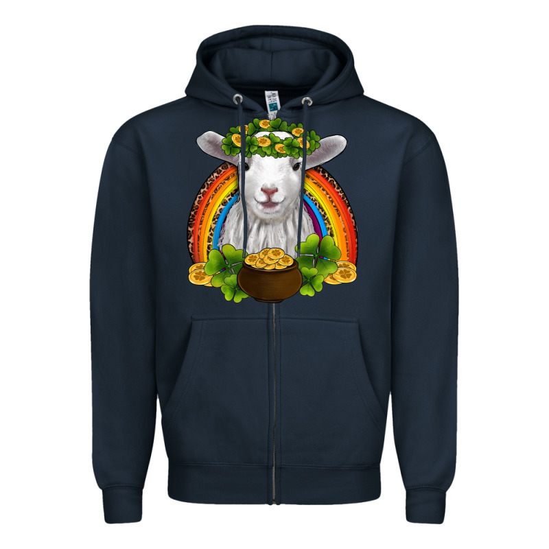 St Patricks Day Baby Sheep Shamrocks Gold Rainbow Zipper Hoodie by RanaPortraitStore | Teevron