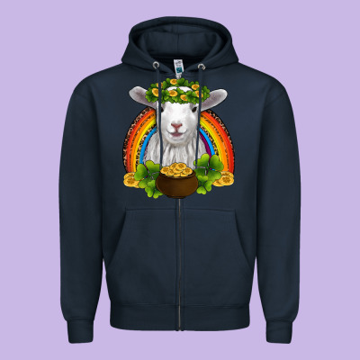 St Patricks Day Baby Sheep Shamrocks Gold Rainbow Zipper Hoodie Designed By Ranaportraitstore