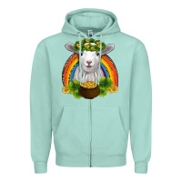 Seafoam st patricks day baby sheep shamrocks gold rainbow Zipper Hoodie - RanaPortraitStore