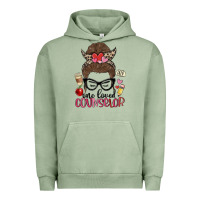 Pigment Oil Green messy bun one loved counselor Urban Hoodie - MaliasSmallBusiness