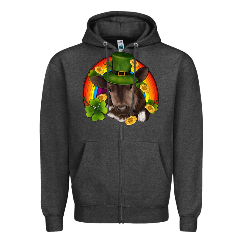 St Patricks Day Baby Cow Shamrock Rainbow Gold Zipper Hoodie by RanaPortraitStore | Teevron