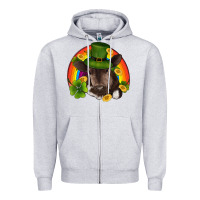 Heather Grey st patricks day baby cow shamrock rainbow gold Zipper Hoodie - RanaPortraitStore
