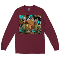 Burgundy western cow Long Sleeve Tee - RanaPortraitStore
