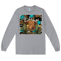 Heather Grey western cow Long Sleeve Tee - RanaPortraitStore