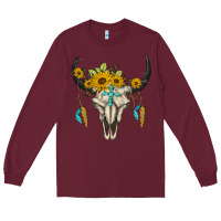 Burgundy bull skull western Long Sleeve Tee - BarkalooDesign