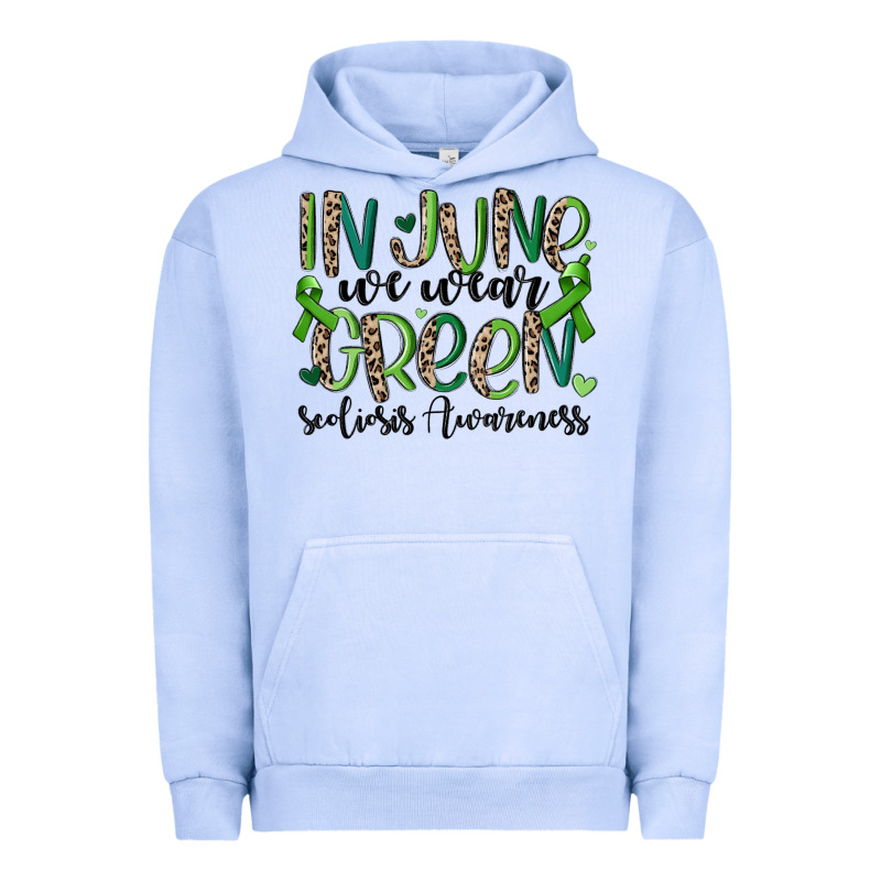 In June We Wear Green Scoliosis Awareness Urban Hoodie by MaliasSmallBusiness | Teevron