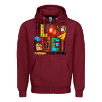 Burgundy teach love inspire teacher Zipper Hoodie - texasbilliewilder