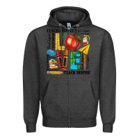Charcoal Heather teach love inspire teacher Zipper Hoodie - texasbilliewilder