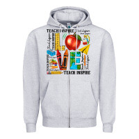 Heather Grey teach love inspire teacher Zipper Hoodie - texasbilliewilder