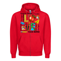Red teach love inspire teacher Zipper Hoodie - texasbilliewilder