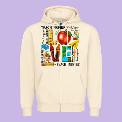 Teach Love Inspire Teacher Zipper Hoodie Designed By Texasbilliewilder