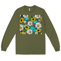 Army Green western daisy and sunflower Long Sleeve Tee - RanaPortraitStore