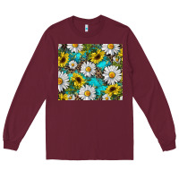 Burgundy western daisy and sunflower Long Sleeve Tee - RanaPortraitStore