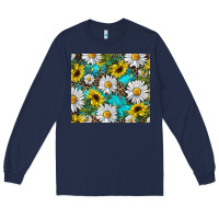 Navy western daisy and sunflower Long Sleeve Tee - RanaPortraitStore
