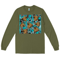 Army Green western aztec highland cow Long Sleeve Tee - RanaPortraitStore