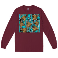 Burgundy western aztec highland cow Long Sleeve Tee - RanaPortraitStore