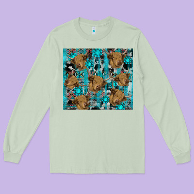 Long Sleeve Tee western aztec highland cow