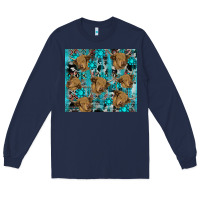 Navy western aztec highland cow Long Sleeve Tee - RanaPortraitStore