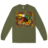 Army Green western horse and sunflower Long Sleeve Tee - RanaPortraitStore