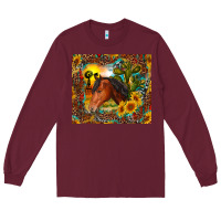 Burgundy western horse and sunflower Long Sleeve Tee - RanaPortraitStore
