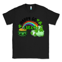 Black Happy Go Lucky Rainbow Shamrocks And Pot Of Gold Classic Tee - RanaPortraitStore