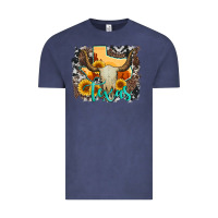 Vintage Denim western texas  and cowhide with sunflower Vintage Tee - Artiststas