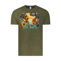 Vintage Olive western texas  and cowhide with sunflower Vintage Tee - Artiststas